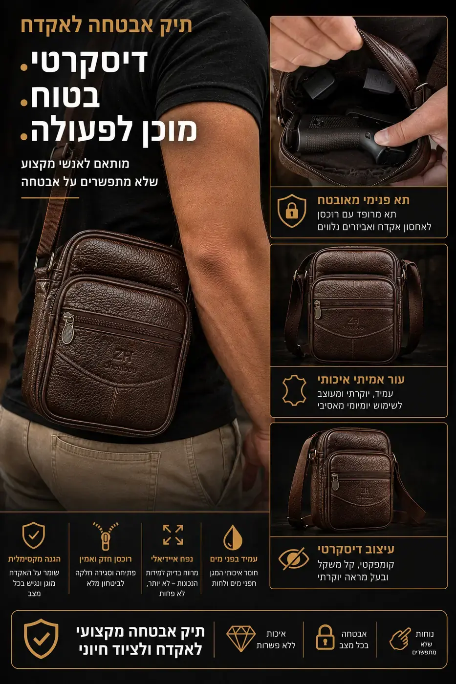 תיק לאקדח מעור אמיתי – קטן וקומפקטי חום