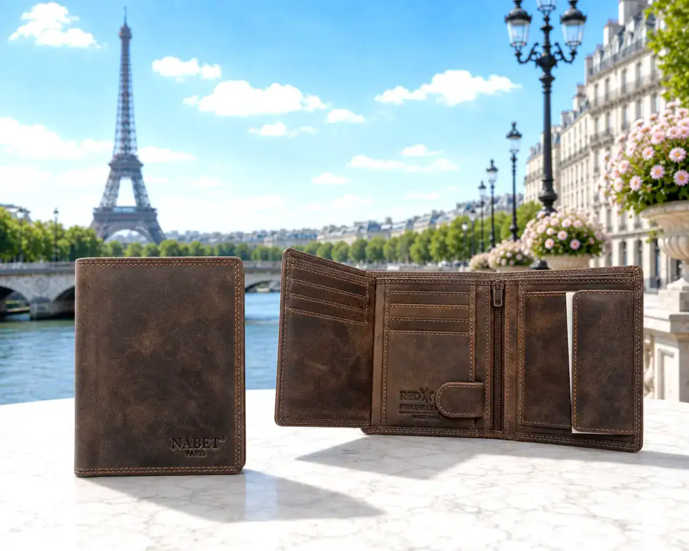 ארנק עור פרימיום NABET PARIS – גדול, קומפקטי ומאובטח RFID קאמל גדול 12×10 ס״מ