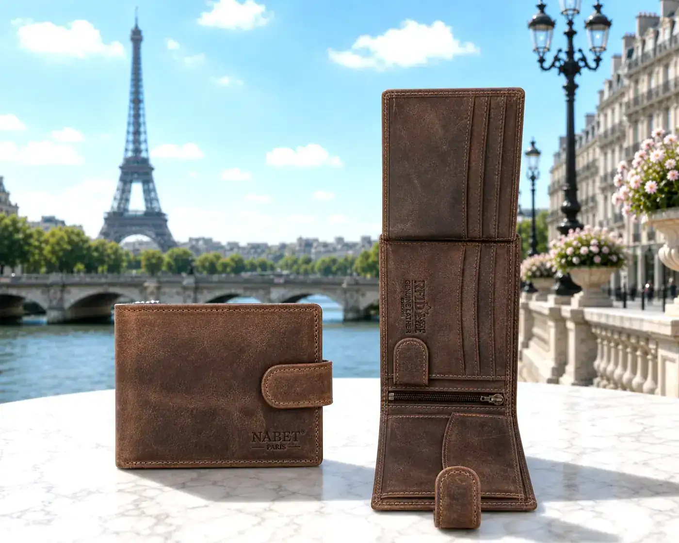 ארנק עור גדול NABET PARIS – רב תאים עם קליפס והגנת RFID