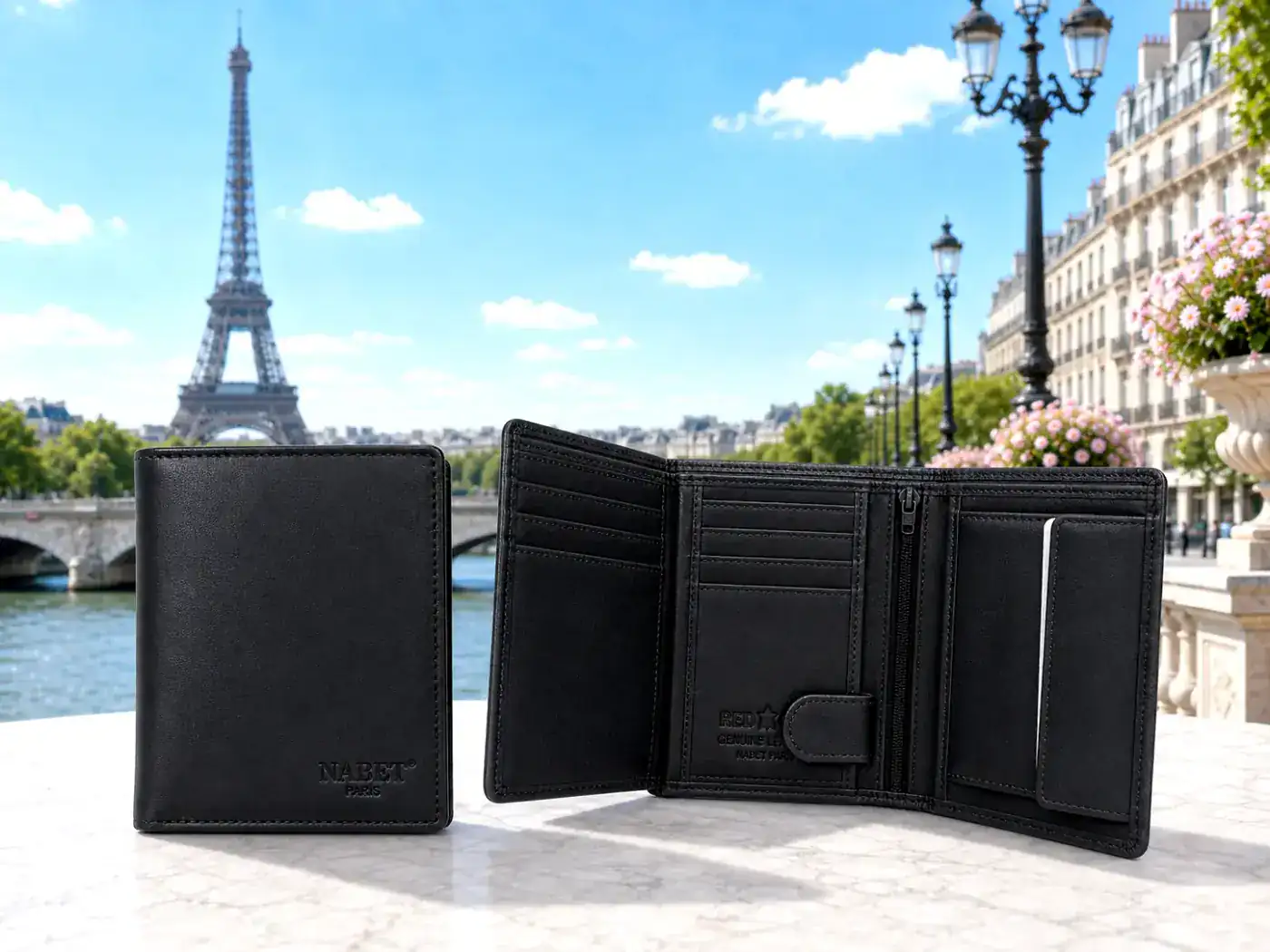 ארנק עור פרימיום NABET PARIS – גדול, קומפקטי ומאובטח RFID שחור גדול 12×10 ס״מ