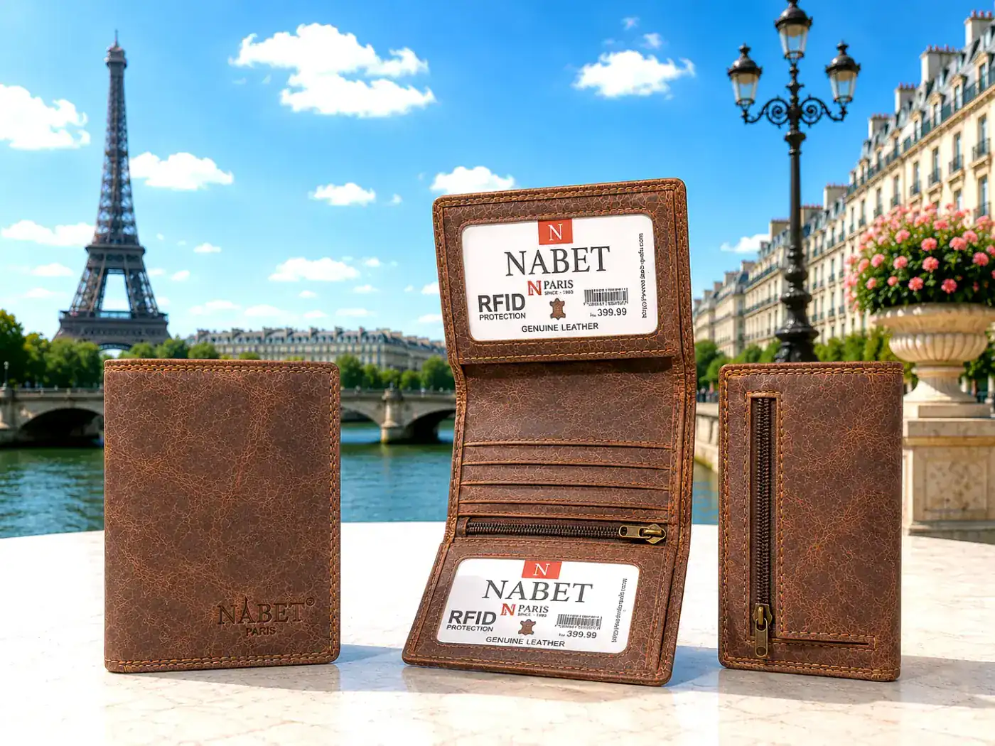 ארנק עור קטן RFID NABET PARIS – סגירה כפולה במגנטים חזקים