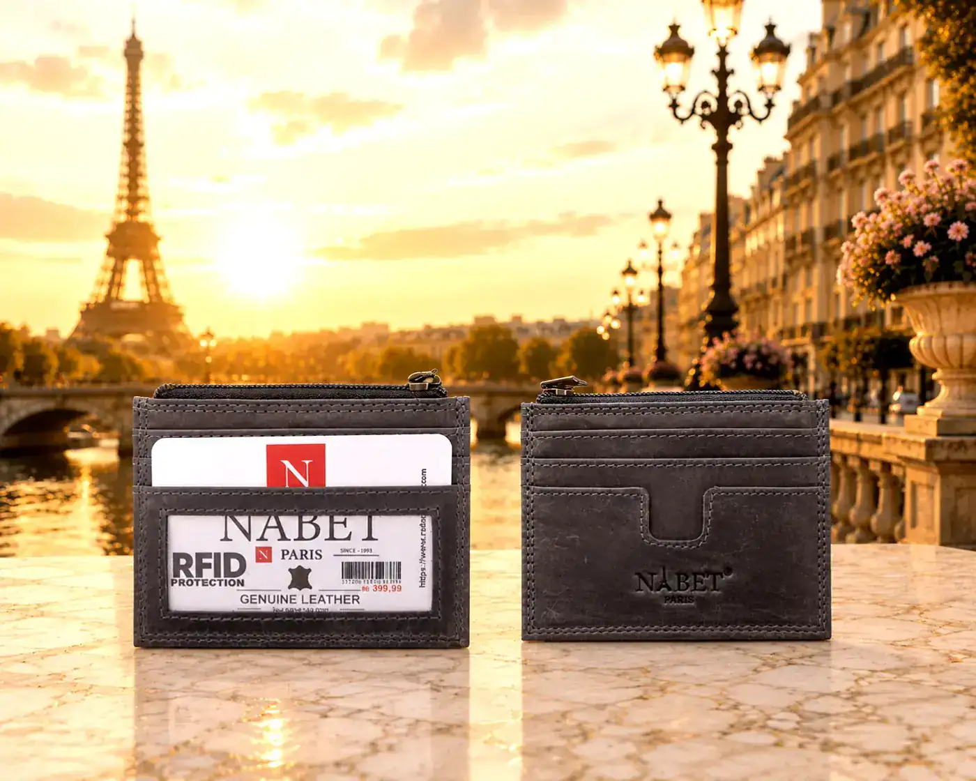 מחזיק כרטיסים יוקרתי מעור אמיתי RFID – Nabet Paris כחול - כחול