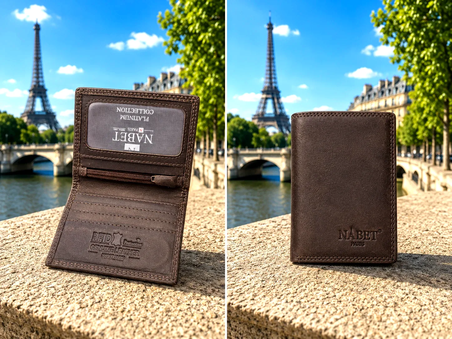 ארנק עור מגנטי דק במיוחד RFID – NABET PARIS ULTRA SLIM חום